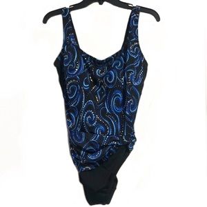 Inches Away Blue And Black One Piece Bathing Suit